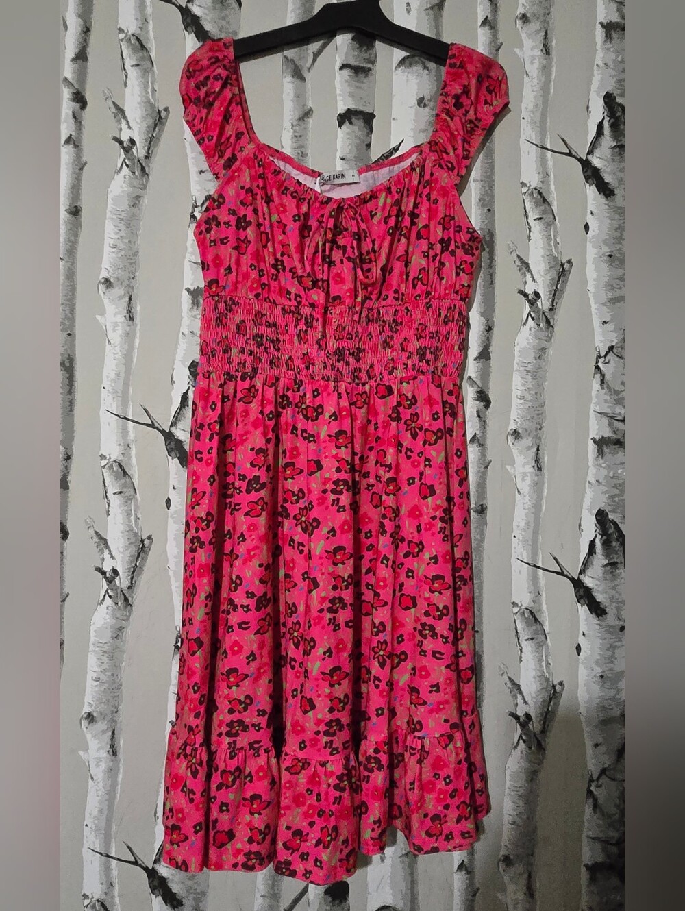 Grace Karin Bright Pink Floral Sundress Size S